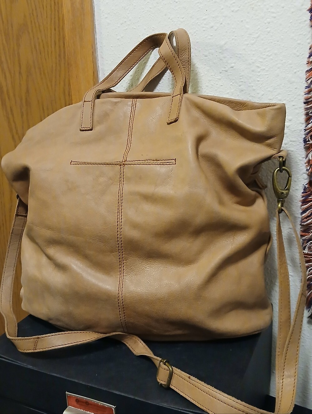 Latico Leathers Tan Genuine Leather Slouchy Tote/Crossbody Bag